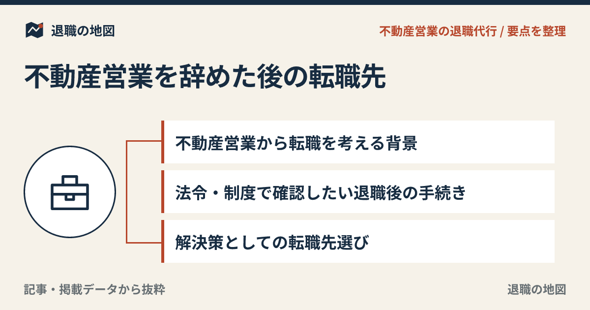 不動産営業を辞めた後の転職先｜経験を活かす仕事と退職代行の注意点