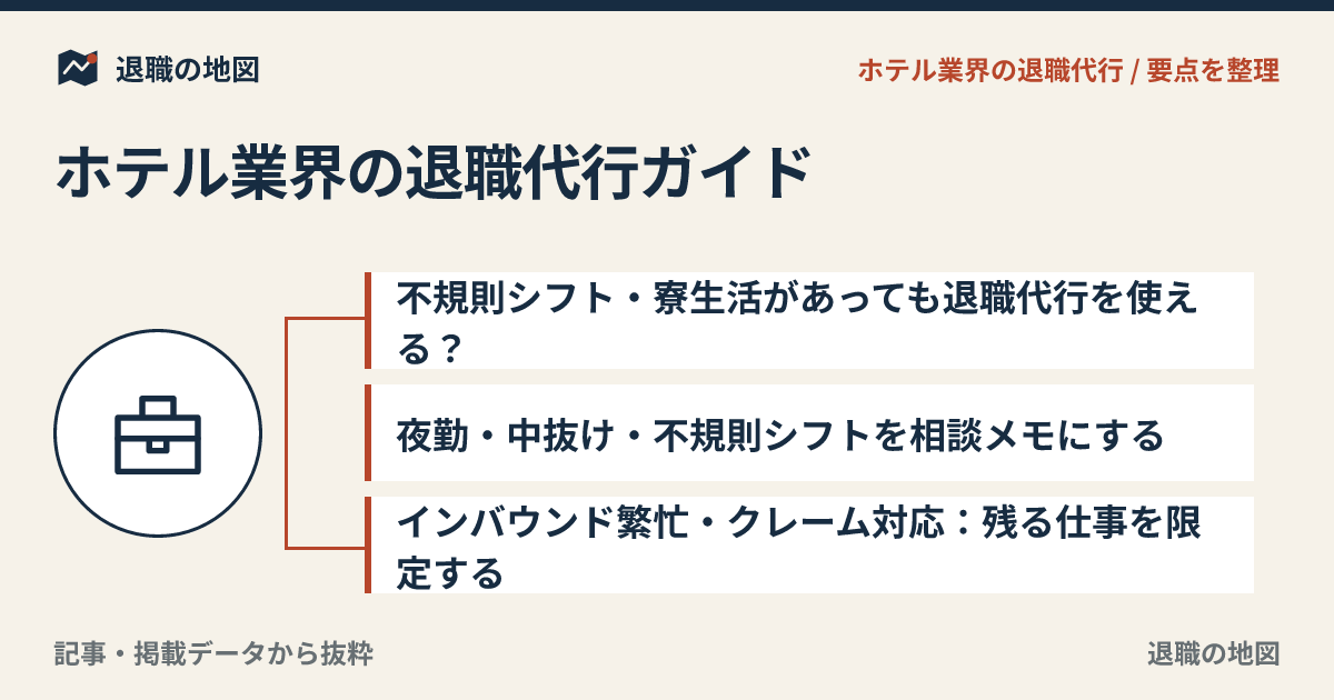 ホテル業界の退職代行ガイド｜不規則シフト・クレーム・寮・繁忙期を整理